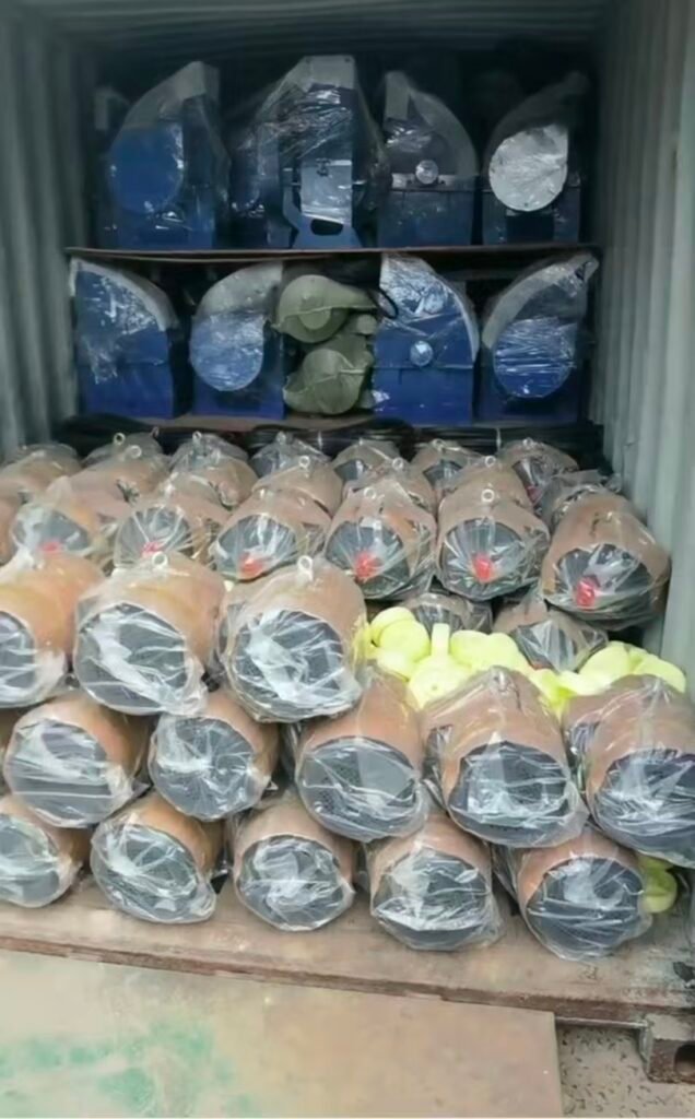 Bulk shipment of copper wire motors for feed mill machinery packed in container